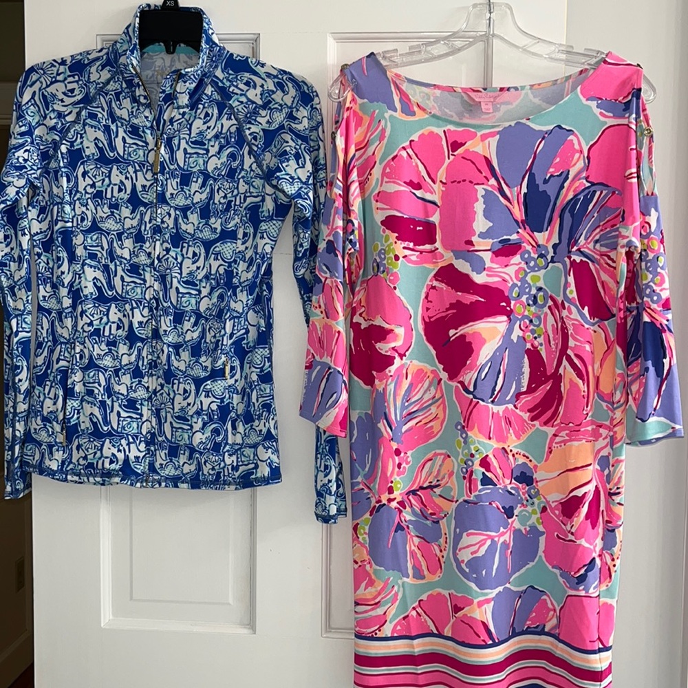 2 Lilly Pulitzer items. Both XS. Great fitted dress with shoulder slits, zip up